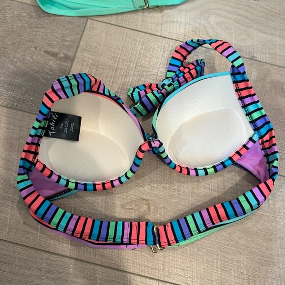TAHITI WOMENS SMALL BIKINI TOPS GREEN AND STRIPED 2 SWIM TOPS - Picture 3 of 7